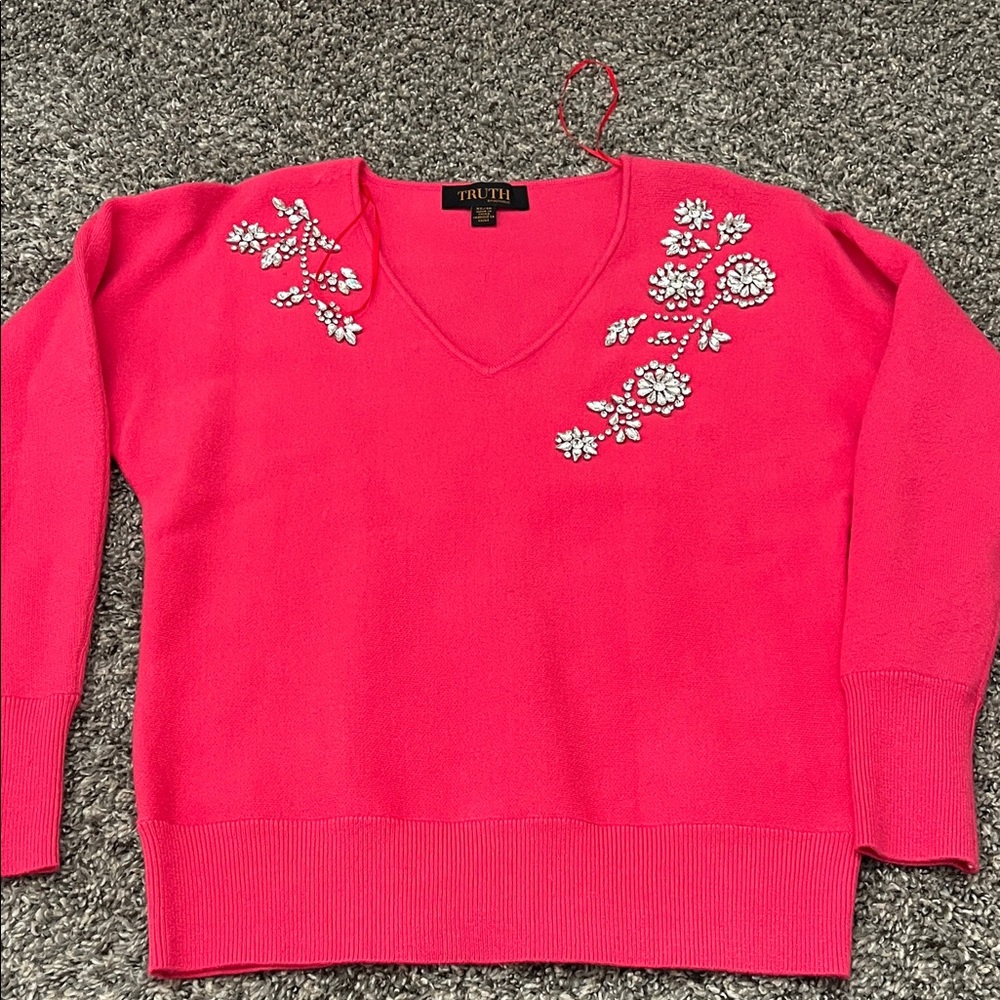 Truth Women's V-Neck Sweater in Bright Pink